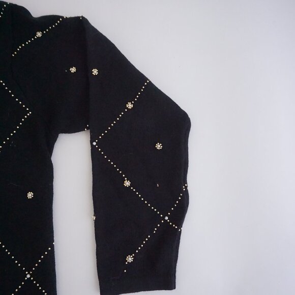 Vintage BP Design Black Poinsettia Sequin Holiday Sweater Grandmacore Boho M - Picture 4 of 9